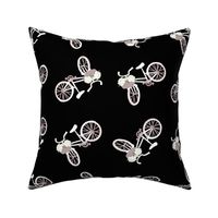 Charming rose pink Parisian bikes with baskets full of French peonies on black (Medium 10x10) 