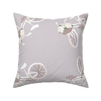 Charming Parisian bikes with baskets full of French peonies in lavender grey (Large 21x21)