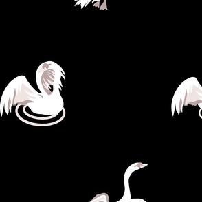 Enchanting Parisian Swans on black (large 21x21) 