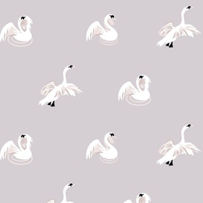 Enchanting Parisian Swans in lavender grey (Medium 10x10) 