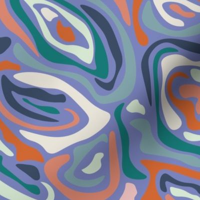 Organic Shape // Normal Scale // Violet Background // Groovy Organic Style Shapes Coral Orange Blue Teal