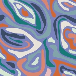 Organic Shape // Normal Scale // Violet Background // Groovy Organic Style Shapes Coral Orange Blue Teal