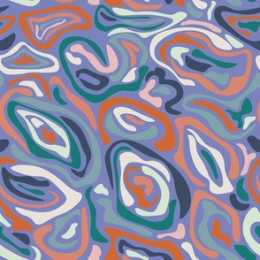 Organic Shape // Normal Scale // Violet Background // Groovy Organic Style Shapes Coral Orange Blue Teal