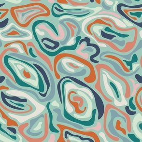 Shape LOVE // Normal Scale // Mint Background // Groovy Organic Style Shapes Coral Orange Blue Teal