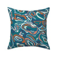 Ocean Bold Shape // Normal Scale // Dark turquoise Background // Groovy Organic Style Shapes Coral Orange Blue Teal