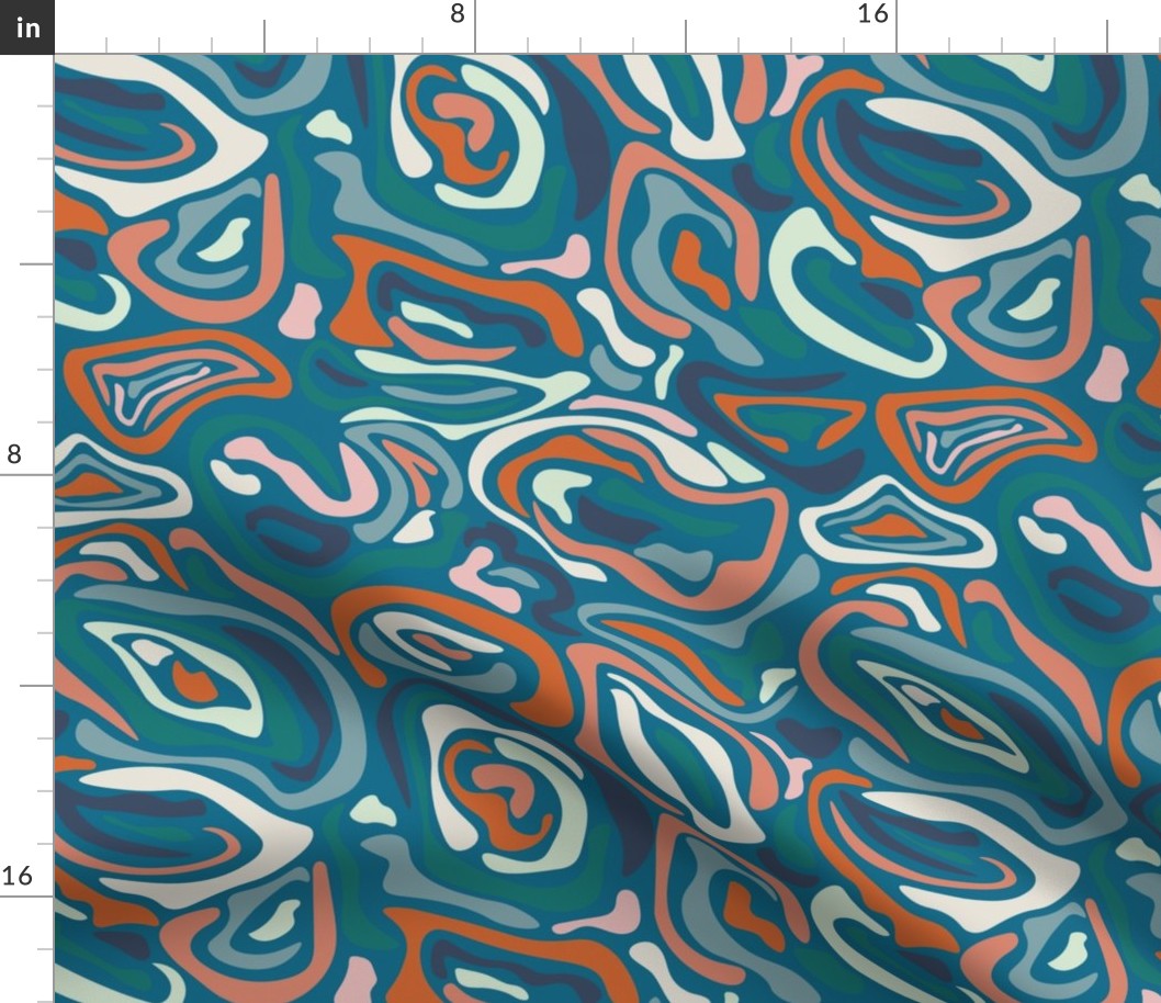 Ocean Bold Shape // Normal Scale // Dark turquoise Background // Groovy Organic Style Shapes Coral Orange Blue Teal