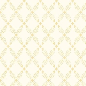 3" Block Print Floral Trellis Foliage in Off White with Mustard by Audrey Jeanne