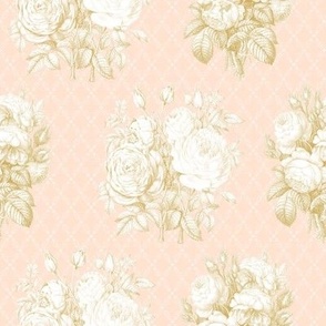 8" Toile Revival French Floral Bouquets in Blush Pink n Gold by Audrey Jeanne