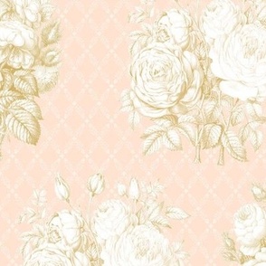 12" Toile Revival French Floral Bouquets in Blush Pink n Gold by Audrey Jeanne