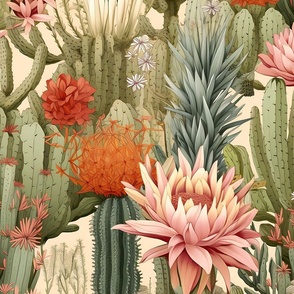 Jumbo Desert Dance: The Lively Patterns of Cacti and Blooms