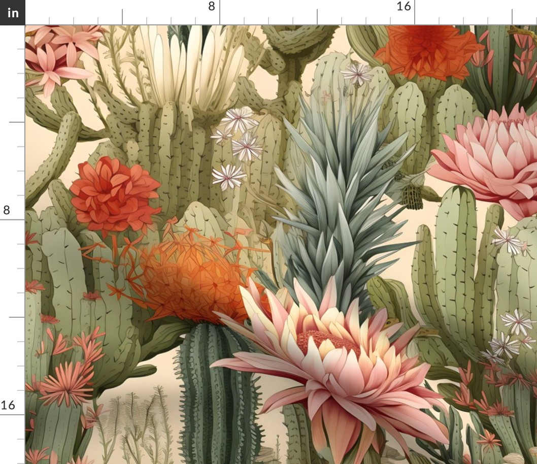 Jumbo Desert Dance: The Lively Patterns of Cacti and Blooms