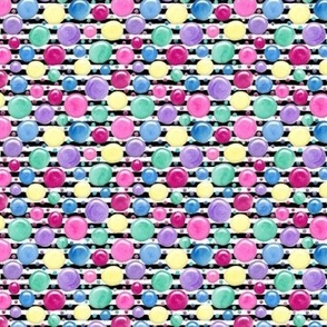 Tiny Bright Pink Blue Green Yellow Lavender Watercolor Bubbles on Black and White Stripe