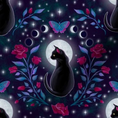 [regular] Moongazing — Whimsigothic Halloween Black Cat with Roses