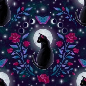 [regular] Moongazing — Whimsigothic Halloween Black Cat with Roses