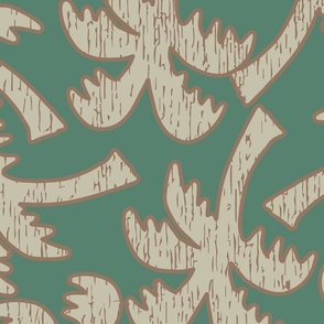 CLASSIC RETRO TEXTURED PALM TREES LARGE SCALE  IN DARK GREEN, SAGE GREEN AND BROWN