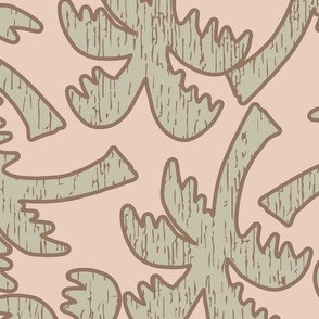 CLASSIC RETRO TEXTURED PALM TREES LARGE SCALE  IN PINK, SAGE GREEN AND BROWN