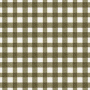 Plaid gingham in olive green with a linen look texture - one inch