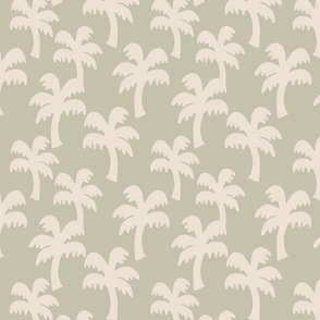 SIMPLE TROPICAL COASTAL PALM TREES SMALL SCALE IN SAGE GREY GREEN AND OFF WHITE