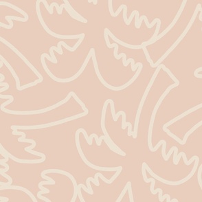 SMALL MODERN HAND DRAWN TROPICAL BEACH PALM TREE LINEAR OUTLINES-SALMON PINK+OFF WHITE CREAM