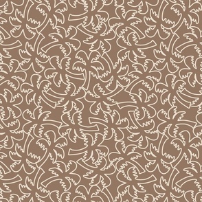 EXTRA SMALL MODERN HAND DRAWN TROPICAL BEACH PALM TREE LINEAR OUTLINES-TAN BROWN+OFF WHITE CREAM