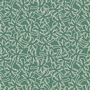EXTRA SMALL MODERN HAND DRAWN TROPICAL BEACH PALM TREE LINEAR OUTLINES-EMERALD GREEN+OFF WHITE CREAM