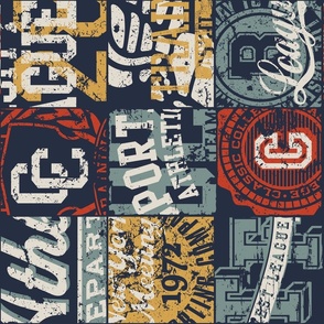 Distressed Vintage Sports Patchwork - Rotated