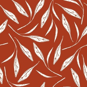 Calm leaves block print minimal rust red