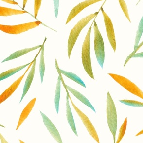 Watercolour Leaves - Orange and teal [Large]