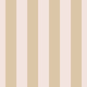 Medium/large scale vertical  stripes in palest baby blush pink and soft antique gold create a classic regency inspired design for nursery wallpaper, duvet covers, bed sheet sets, table linen and apparel.