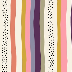 Abstract Stripes: V2 Playful Meadow Coordinate Line Art Abstract Stripey Mod Art Pink, Purple, Yellow - Large