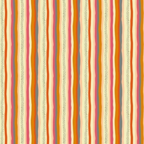 Retro Stripes: V4 Playful Meadow Coordinate Line Art Abstract Stripey Mod Art Pink, Red, Yellow, Gold - Small