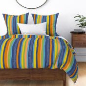 Blue Abstract Stripes: V5 Playful Meadow Coordinate Line Art Abstract Stripey Mod Art Green, Orange, White, Yellow - Large