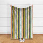 White Abstract Stripes: V5 Playful Meadow Coordinate Line Art Abstract Stripey Mod Art Green, Orange, White, Yellow - Large