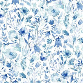 Watercolor Floral in Delicate Blues 