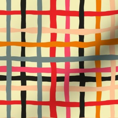 Fun Checkerboard Retro Colors: V4 Playful Meadow Coordinate Line Art Abstract Checks Mod Art Pink, Red, Blue - Small
