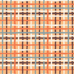 Fun Checkerboard: V3 Playful Meadow Coordinate Line Art Abstract Checks Mod Art Peach, Orange, Blue, White - Small
