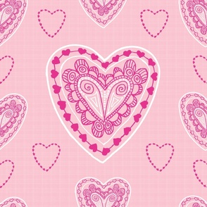 Large - Hearts a Flutter Pale Pink White on Pink Check 
