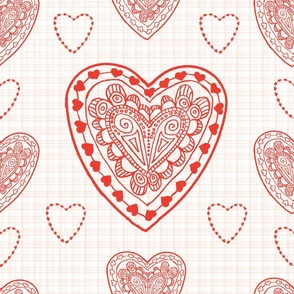 Large - Hearts a Flutter Red on Check
