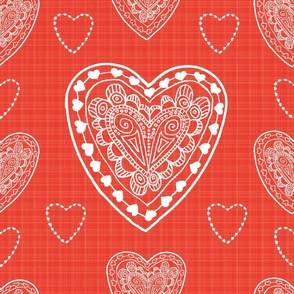 Large - Hearts a Flutter White on Red Check 