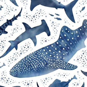 Monochrome blue shark ocean large scale