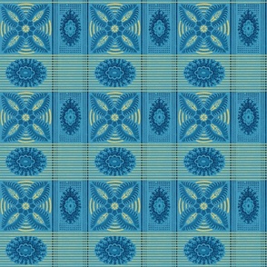 Ornate grid in blue and yellow 