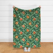 Oversized Gilded Floral Tapestry in Coral and Emerald Green