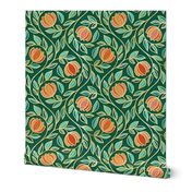 Gilded Floral Tapestry in Coral and Emerald Green