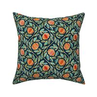 Gilded Floral Tapestry in Coral and Navy Blue  - medium
