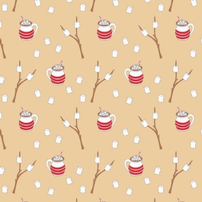 'Roasting Marshmallows' with Hot Cocoa Mugs on Tan