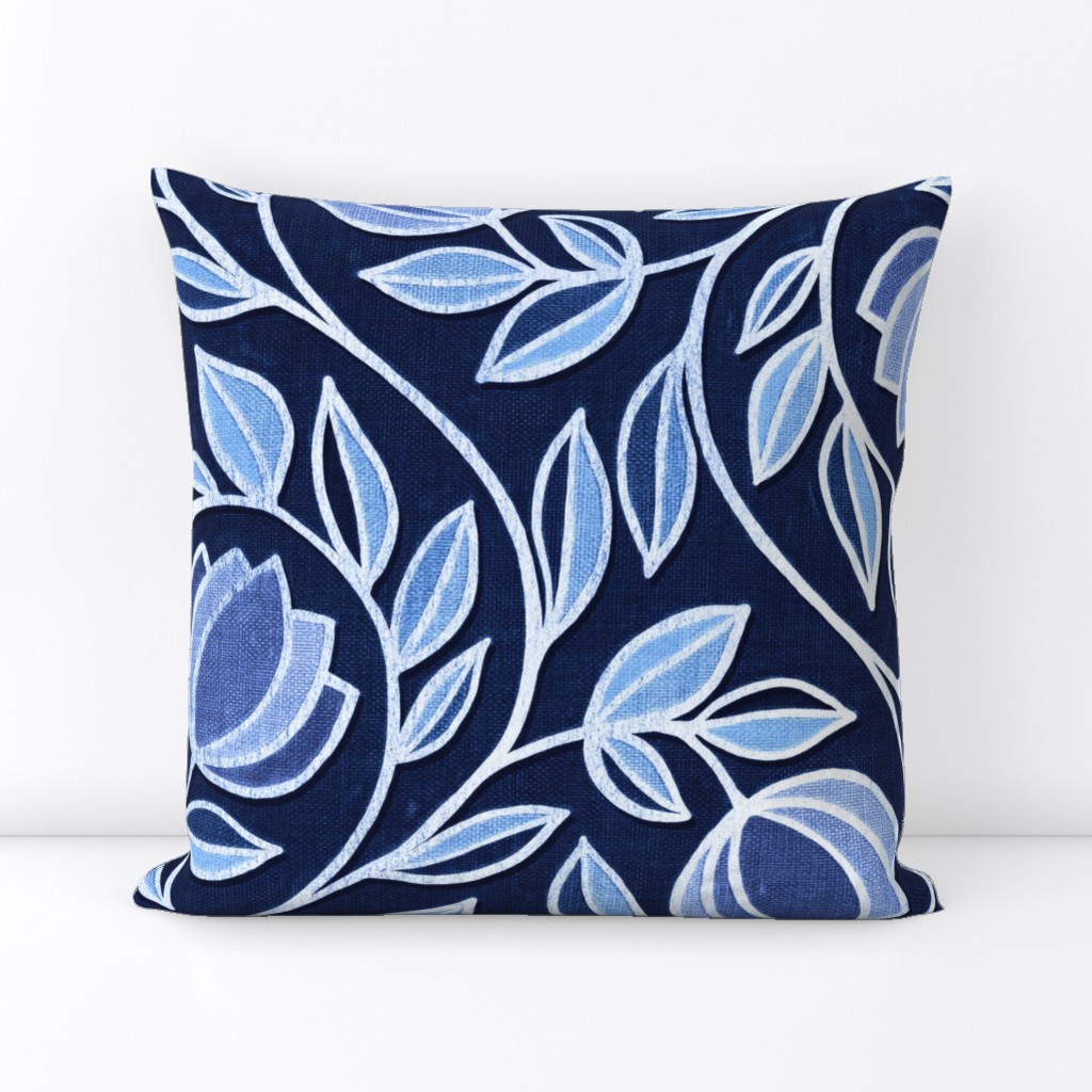 Moody Blue Stylized Floral
