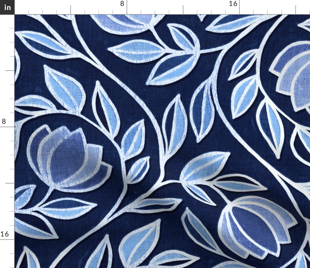 Moody Blue Stylized Floral