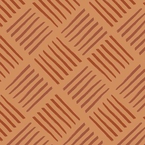 Hand drawn diagonal checkered lines in burnt orange and peach