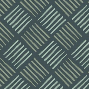 Hand drawn diagonal checkered lines in blue grey green