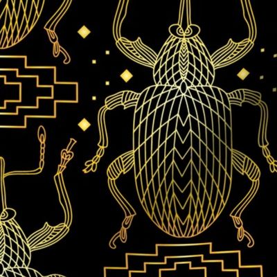 Golden Glow Effect Scratchboard Drawn Scarab Beetles Spiritual Native American Symbolism